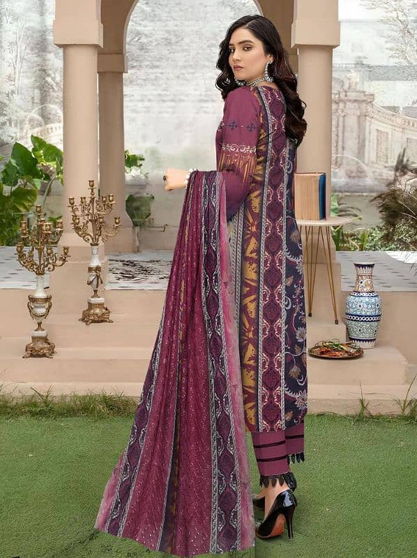 3 Pcs Women's Unstitched Lawn Embroidered Suit 3