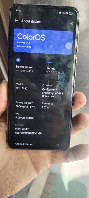 Oppo Reno 12F 8+8Gb ram 256Gb Memory Lush condition Urgent Sale 6