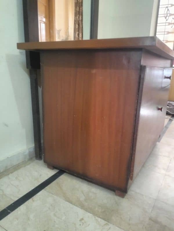 wooden table with 2 large cabinets and 1 drawer 2