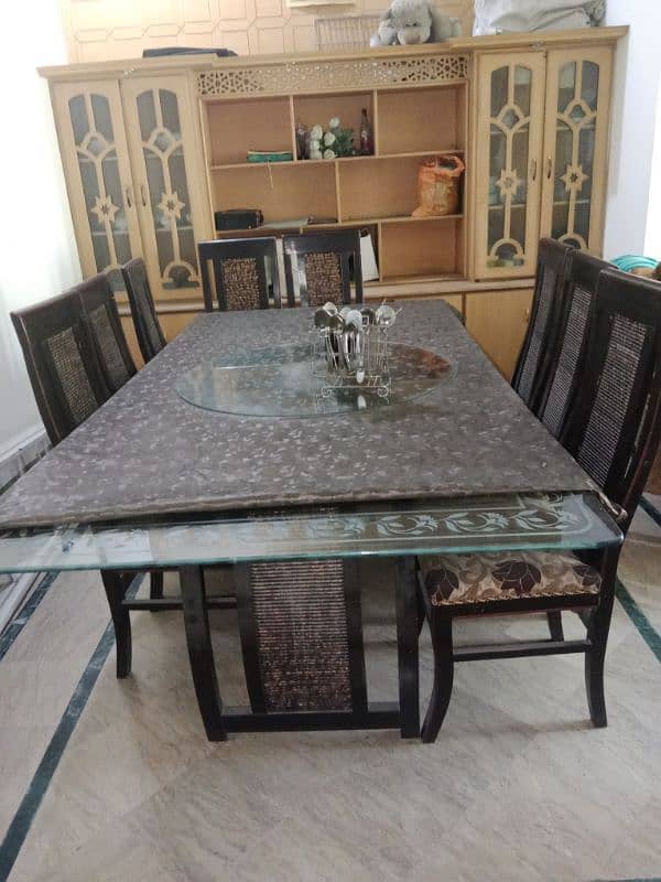 8 seater dining table wooden + glass 1