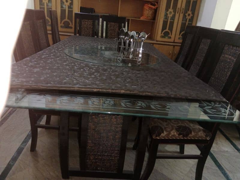 8 seater dining table wooden + glass 2