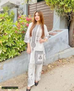 2 Pcs woman's stitched Linen printed suit