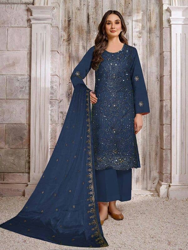 3 Pcs Women's Unstitched Embroidery Suit – Elegant & Stylish 1