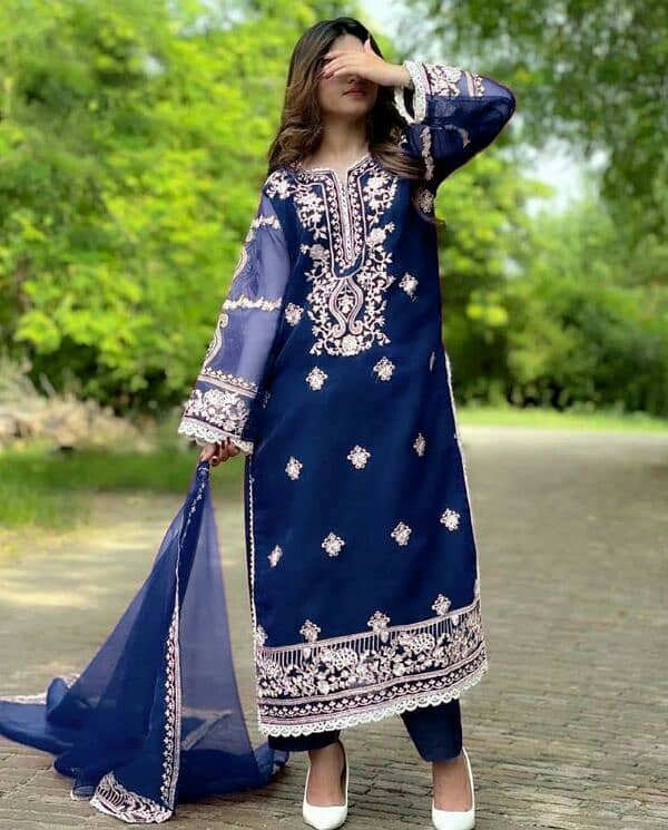 3 Pcs Women's Unstitched Embroidery Suit – Elegant & Stylish 7