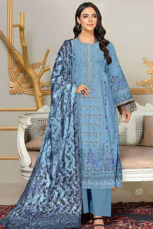 3 Pcs Women's Unstitched Embroidery Suit – Elegant & Stylish 12