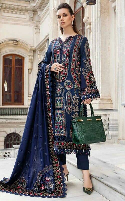 3 Pcs Women's Unstitched Embroidery Suit – Elegant & Stylish 16