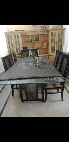 8 seater dining table wooden+glass