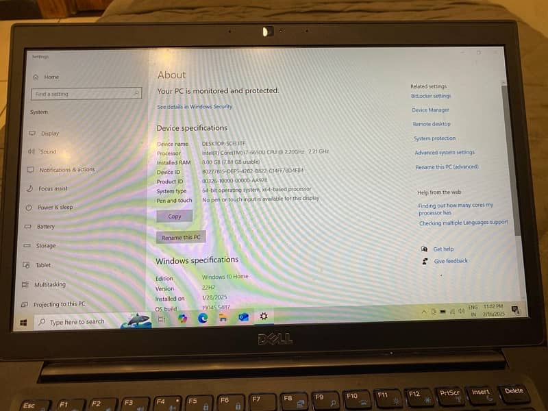 Dell laptop Latitude i7 6th generation 8/256gb 4