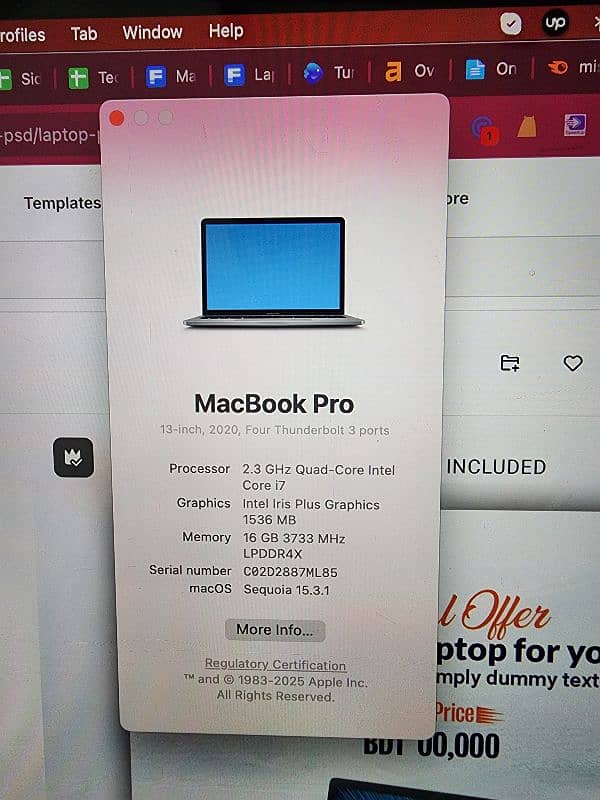 Macbook Pro 2020 Touch bar - Core i7 512 SSD - 16gb Ram 5