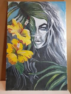 Enigmatic Bloom – 24x36” Unique Portrait & Floral Canvas Painting