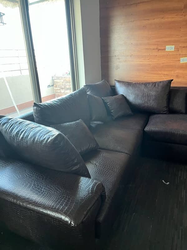 L shape brown lether sofa just like new 1