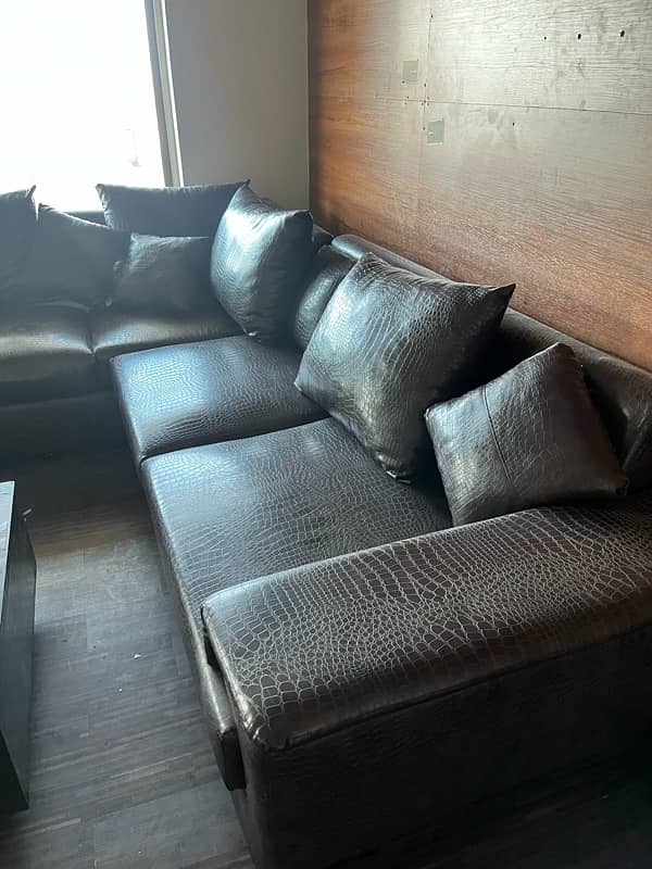 L shape brown lether sofa just like new 4