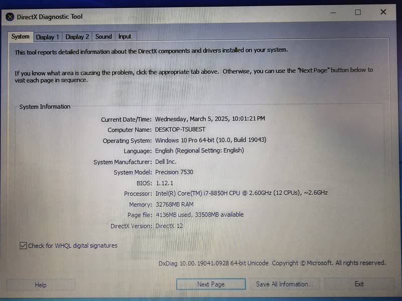 Dell Precision 7530 - Core i7 - 8th Gen 9