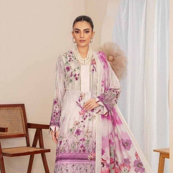 3 Pc Unstitched Lawn Embroidered & Printed Suits 3