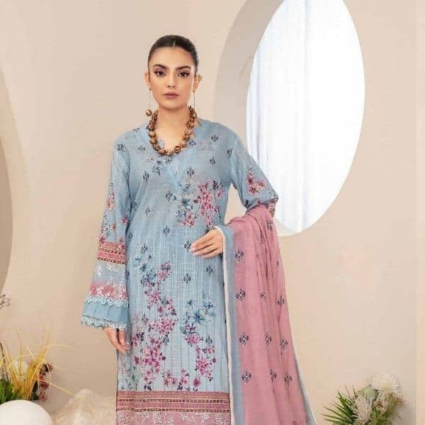 3 Pc Unstitched Lawn Embroidered & Printed Suits 9