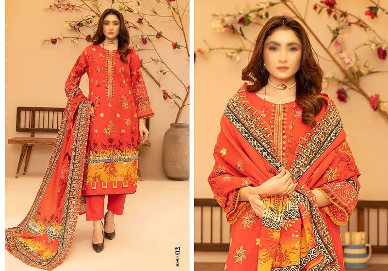 3 Pc Unstitched Lawn Embroidered & Printed Suits 11