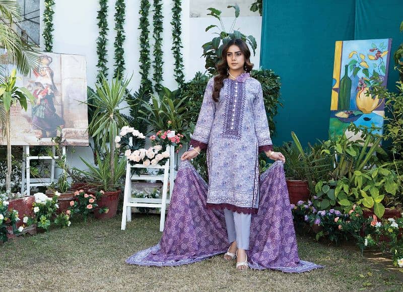 3 Pc Unstitched Lawn Embroidered & Printed Suits 13