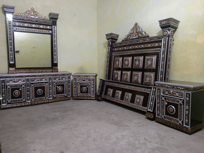 solid heavy complete bed set furniture for sale in Lahore 0