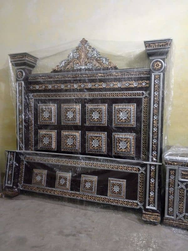 solid heavy complete bed set furniture for sale in Lahore 16