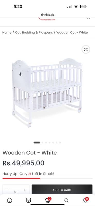 Brand New Tinnies White wooden Cot 0