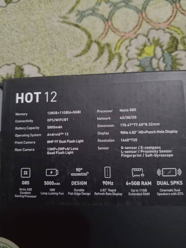 Infinix hot 12 6+5ram rom 128 color black 4