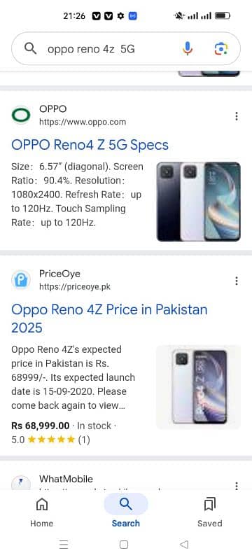 OPPO Reno 4Z 5G Argent sell 0321/84/54/427 15