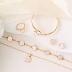 Fashionable, classic, pink diamond, heart-shaped, 4-piece set