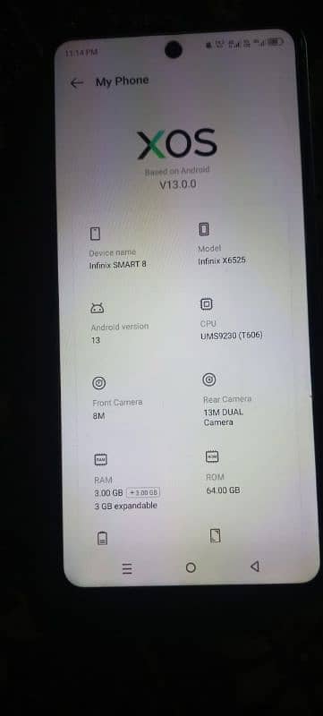 Infinix Smart 8 3+3gb 64gb complete Saman Koi kharabi Nahin hai 0