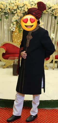 Shadi Black Sherwani with Red Kulla and Kurta Pajama