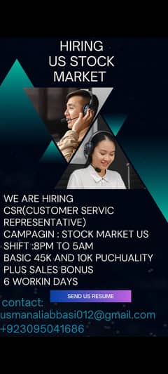 CSR Required for US Stock Market Campaign Male and female Both cn aply