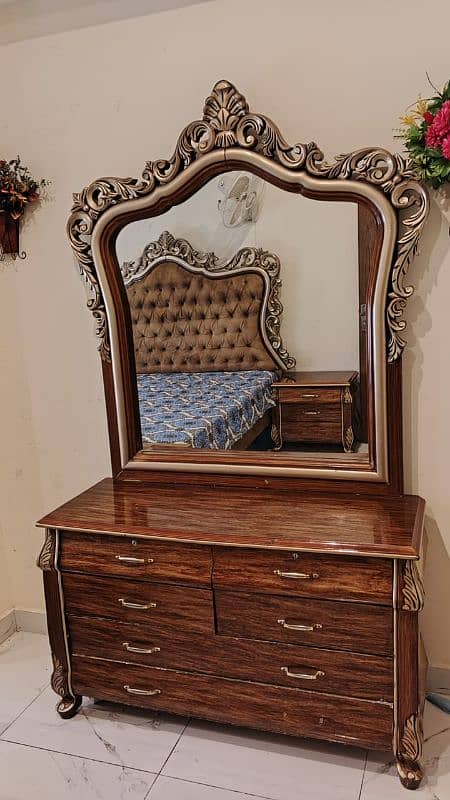 wooden king-size bed,dressing, and side tables 4