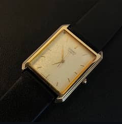 Very Rare Vintage Seiko Tank Watch with Golden Snowflake Pattern