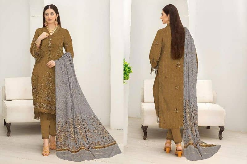 3 Pcs Women's Unstitched Embroidered suit 3