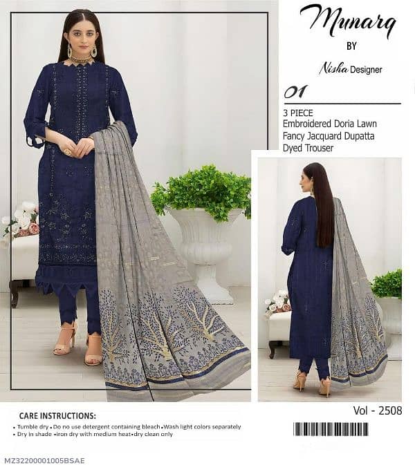 3 Pcs Women's Unstitched Embroidered suit 4