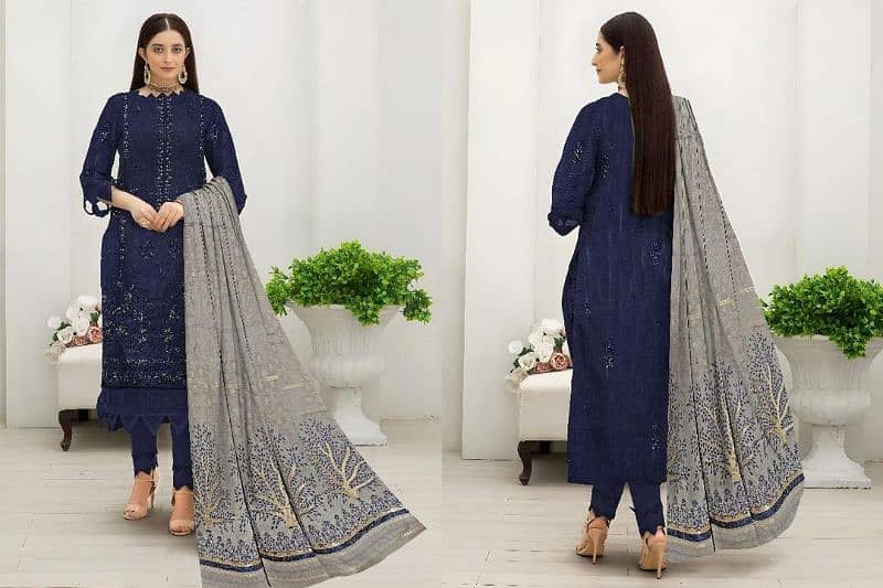 3 Pcs Women's Unstitched Embroidered suit 7