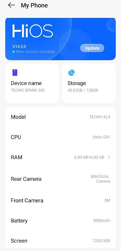 Tecno spark 30 c (6+6) 128gb (15 day used( 1