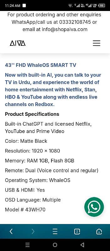43'' FHD WhaleOS android TV with ChatGPT with 1 year warranty 2