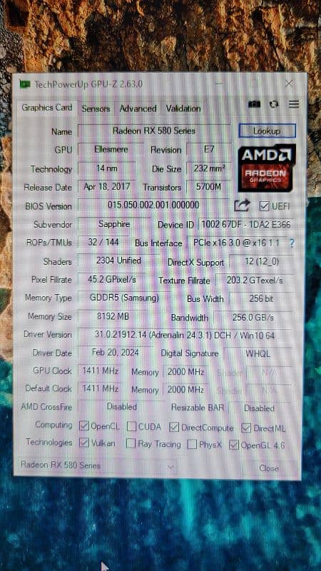 Core i7-3770 + Rx 580 Sapphire Nitro+ 8gb 6