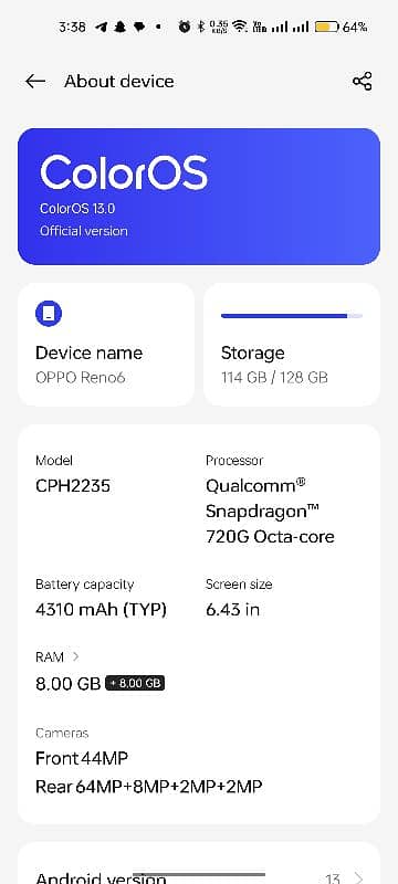 OPPO RENO 6 8+8/128 GB 12