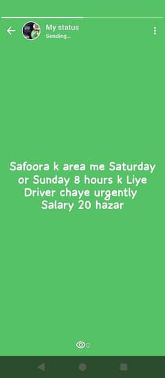 Safoora k Liye Driver chaye urgently