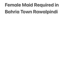 Domestic helpler  / female maid  urgently required