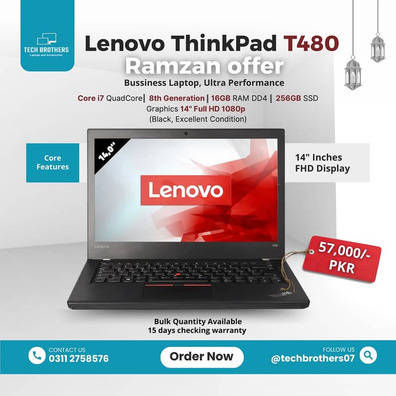 LENOVO THINKPAD T480 / RELIABLE/ BUSINESS LAPTOP/ 14 INCH DISPLAY/ 1