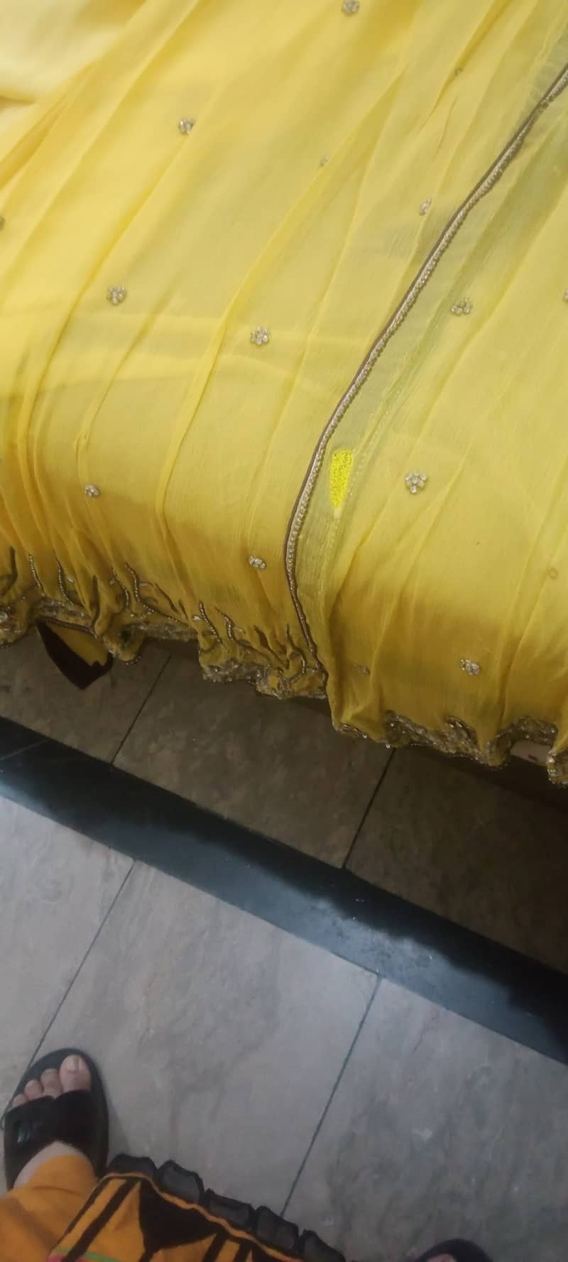 Gone style dress yellow beautiful sequence work in very new condition 2