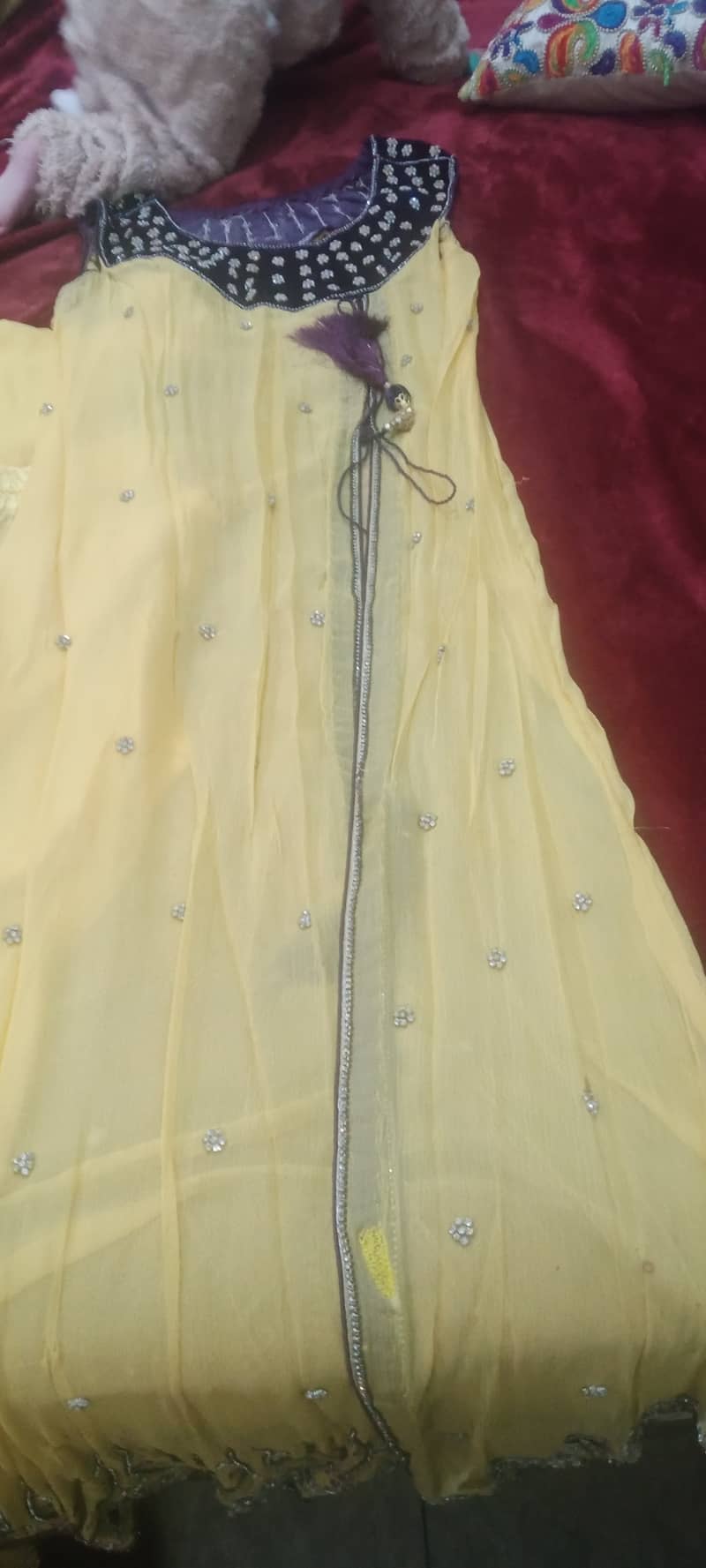 Gone style dress yellow beautiful sequence work in very new condition 3