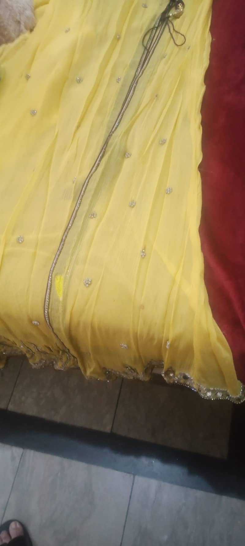 Gone style dress yellow beautiful sequence work in very new condition 4