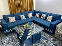 6Seater L shape sofa with table, stools and cushions