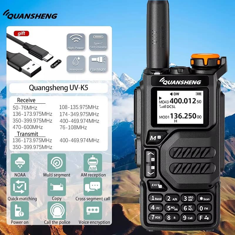 Quansheng UV-K5 Walkie Talkies Dual band Air band Encrypted Long Range 7