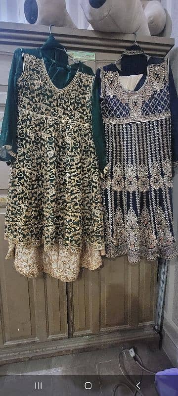 green frock with skin lehnga for mehndi and blue frock with skin dupta 0