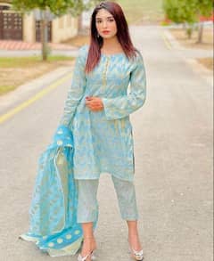 3 Pc's Women's Unstitched Jacquard Embroidered Suit