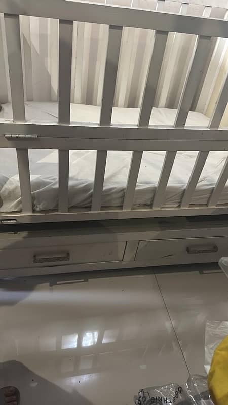 Solid Wood Baby Cot with Dolly and Mattress 1